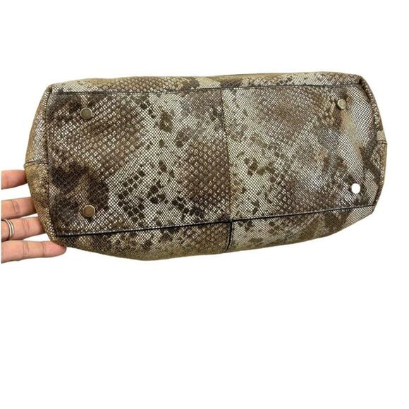 Antonio Melani Brown Tan Leather Snakeskin Studded Chain Handle Hobo Handbag - Picture 10 of 13